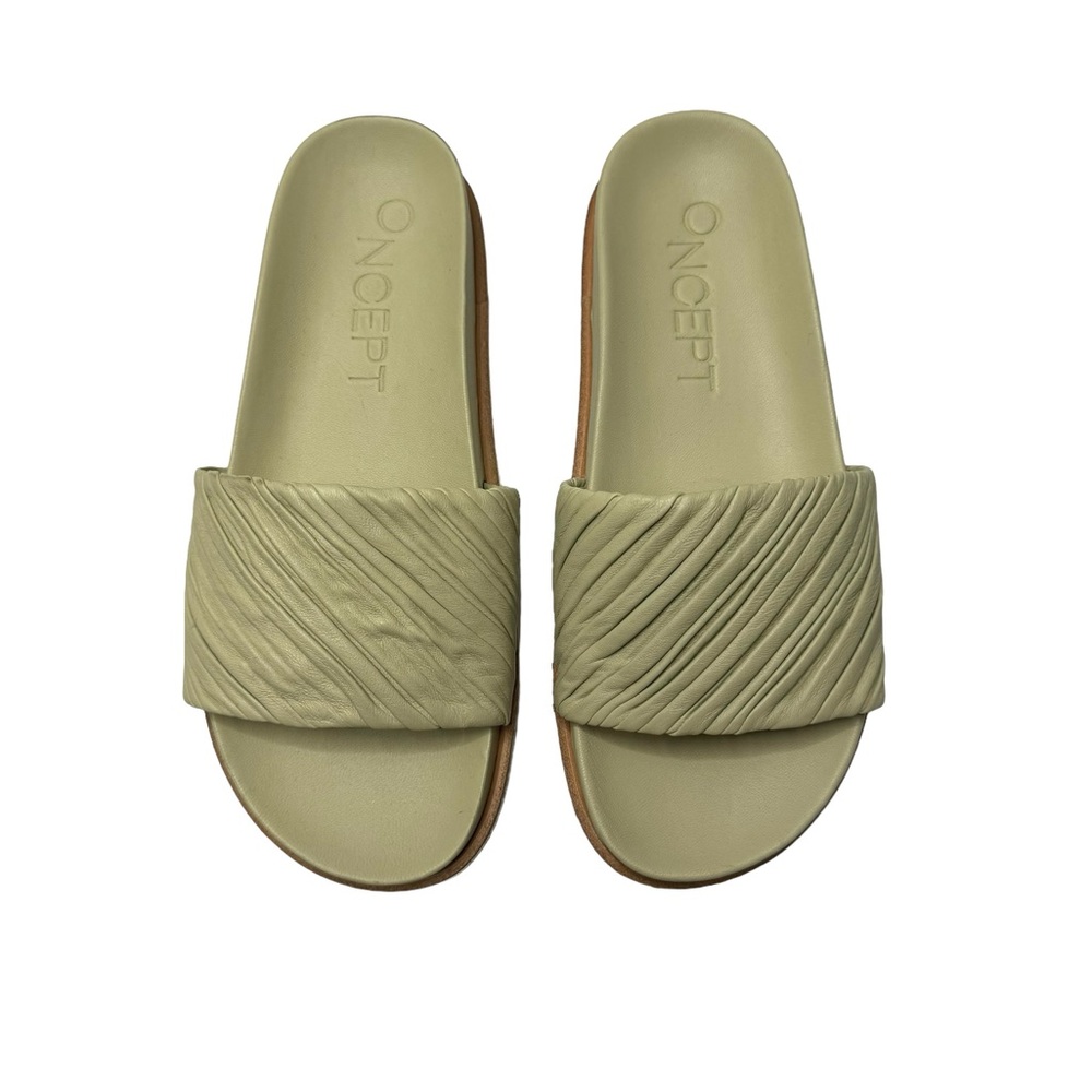 ONCEPT | Athens Ruched Leather Slide Sandal in Green Sustainable 8
